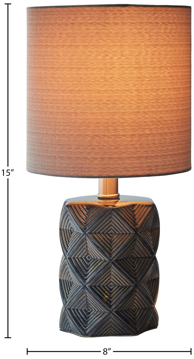 Rivet Geo Diamond Black Modern Ceramic Table Lamp with Bulb, 15"H, Grey
