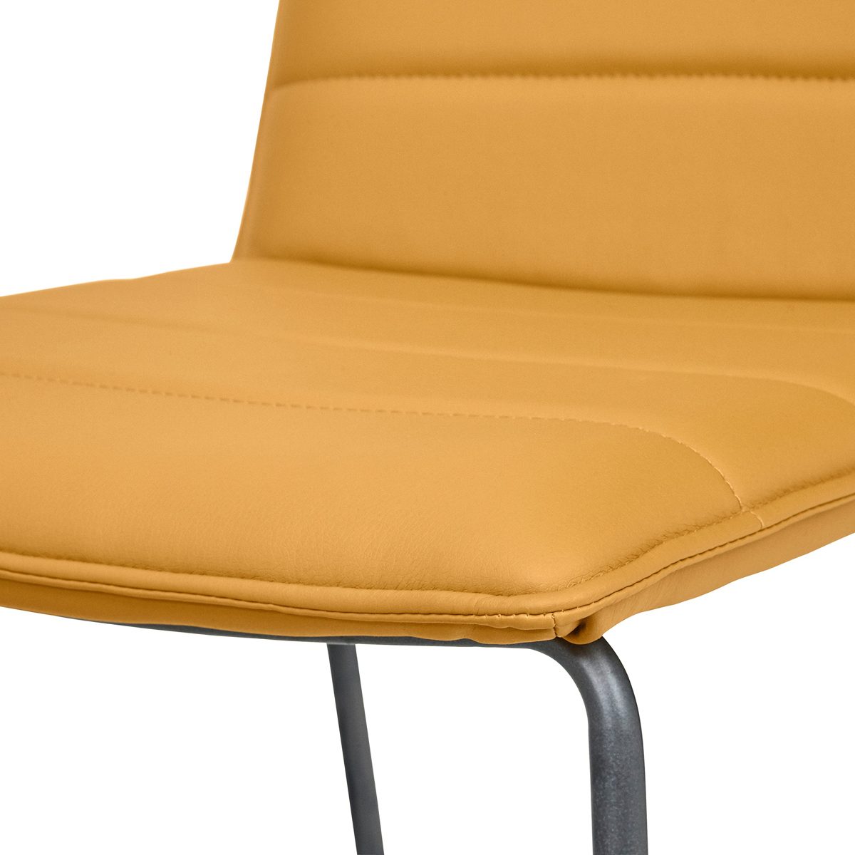 Amazon Brand – Rivet Julian Minimalist Modern Tufted Dining Room Counter Height Bar Stools, Set of 2, 34.3 Inch Height, Synthetic Leather, Autumn Yellow