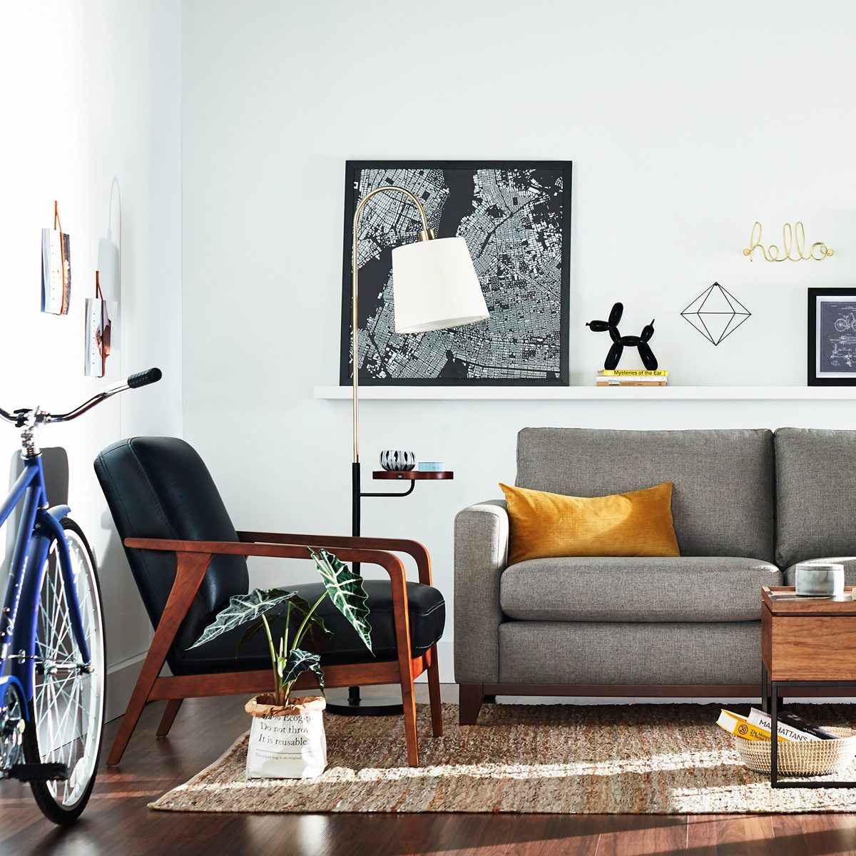 Amazon Brand – Rivet Huxley Leather Mid-Century Accent Chair, Black Leather