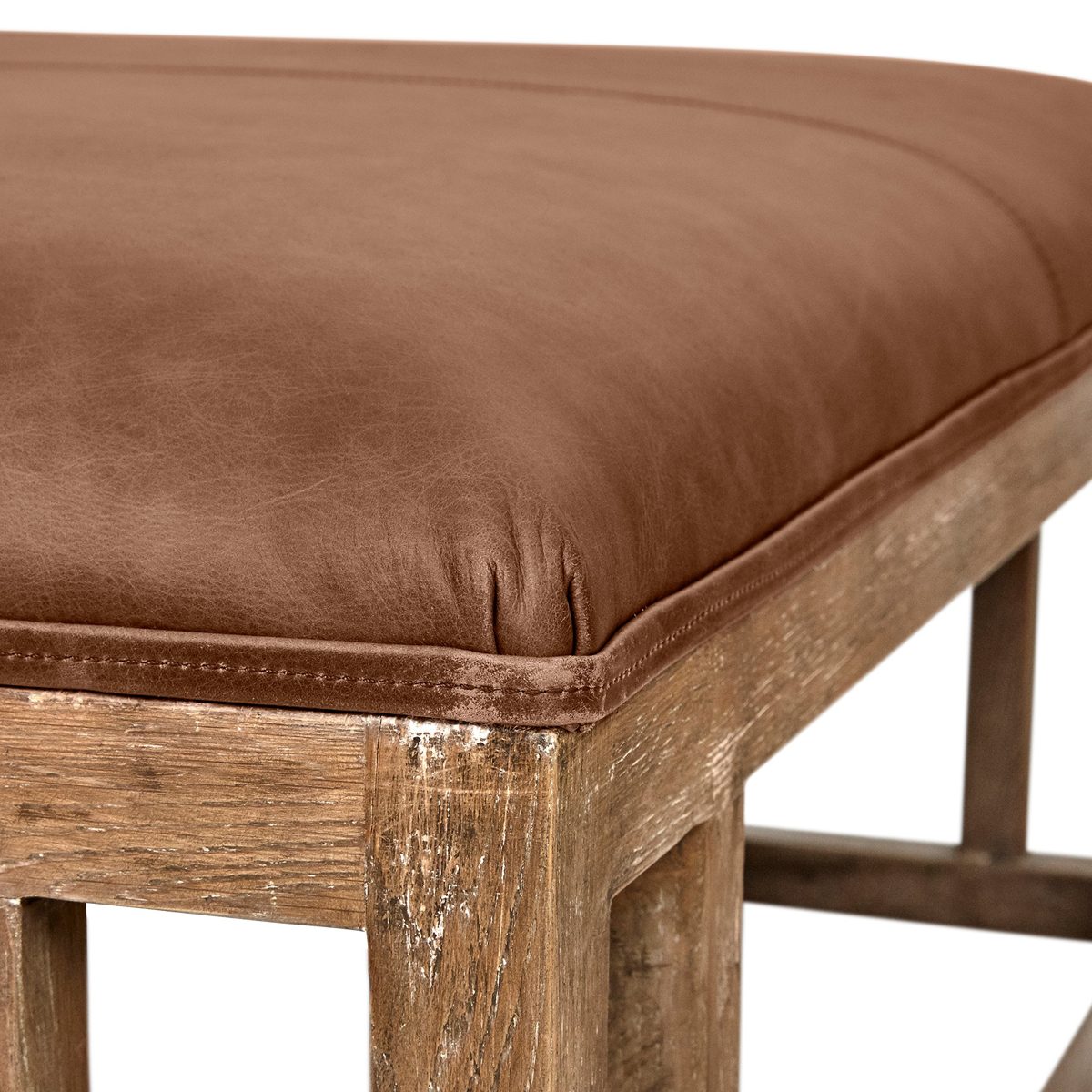 Amazon Brand – Stone & Beam Norah Leather and Wood Square Ottoman