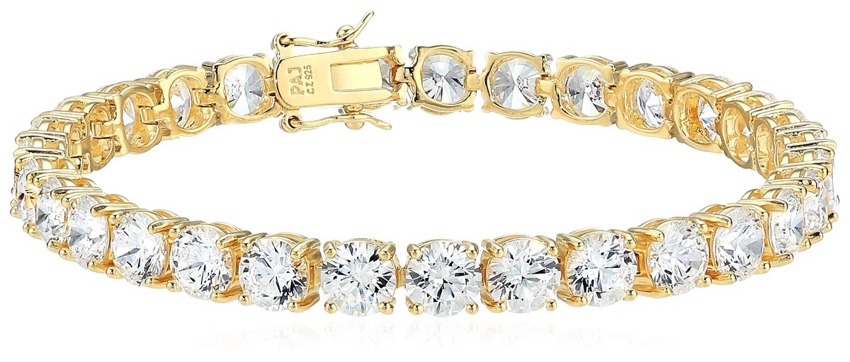Amazon Essentials Yellow Gold Plated Sterling Silver Round Cut Cubic Zirconia Tennis Bracelet (6mm), 7.5"