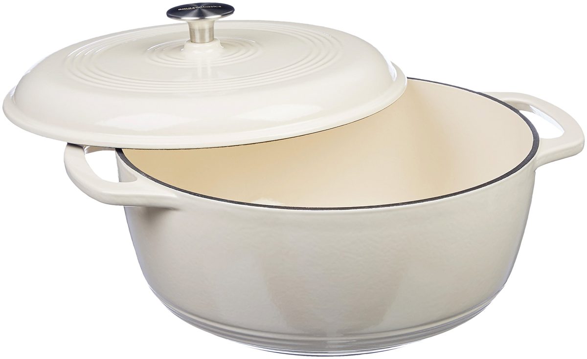 AmazonBasics Enameled Cast Iron Dutch Oven - 4.5-Quart, White