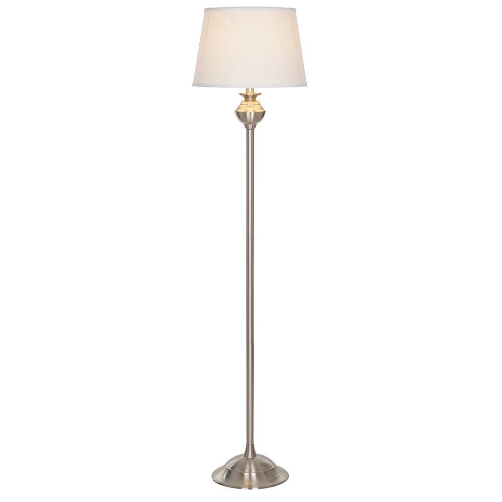 Amazon Brand – Ravenna Home Metal Living Room Standing Floor Lamp With LED Light Bulb - 59.25 Inches, Brushed Nickel with White Shade