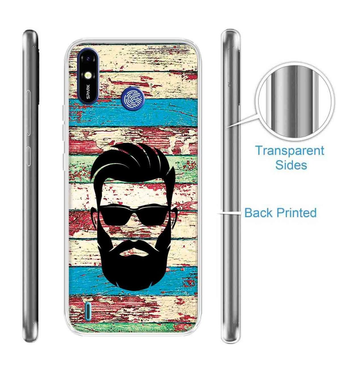 Amazon Brand - Solimo Designer Multicolor Beard Man Black Printed Soft Back Case Mobile Cover for Tecno Spark Go Plus