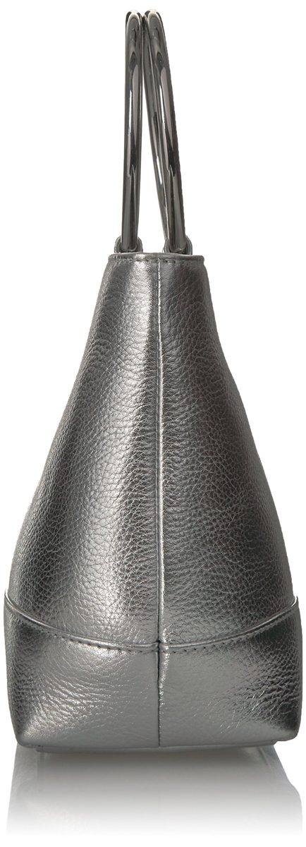 Amazon Brand - The Fix Sienna Mini Lthr Bucket Bag ORing Handle, silver/metallic