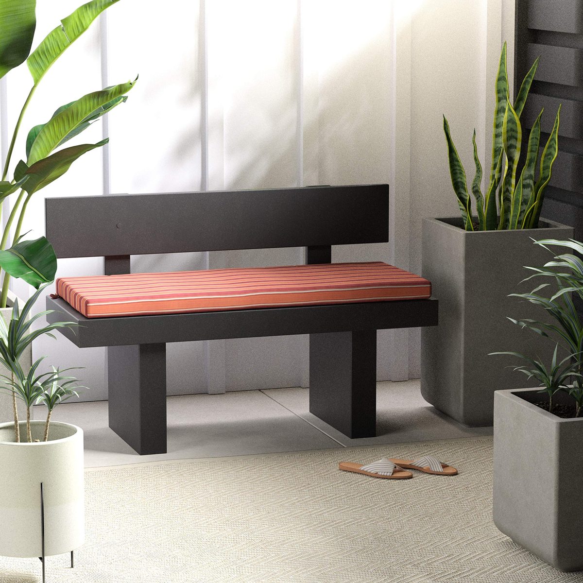Amazon Basics Outdoor Patio Bench Cushion - 45 x 18 x 2.5 Inches, Red Stripe