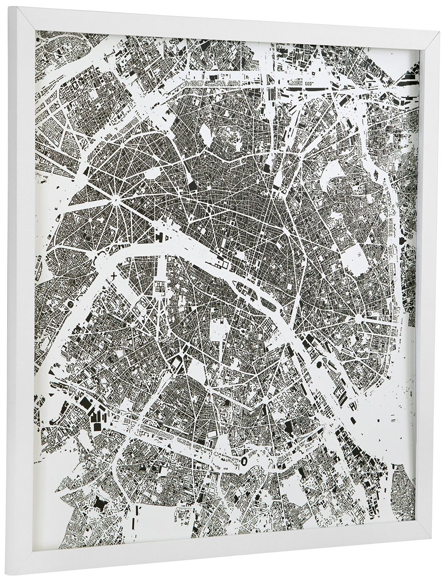 Amazon Brand – Rivet Modern White Framed Black and White Paris Map Print, 30" x 30"