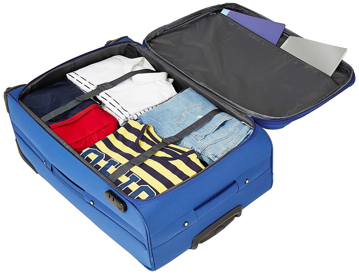 Amazon Brand - Solimo 78 cm Blue Softsided Check-in Suitcase with Wheels