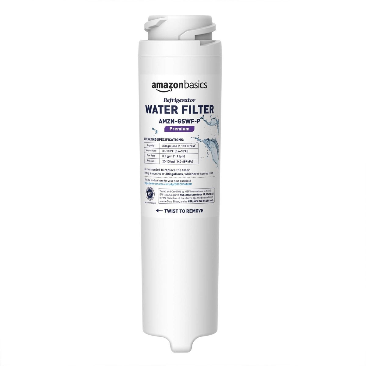 AmazonBasics Replacement GE GSWF Refrigerator Water Filter Cartridge - Premium Filtration