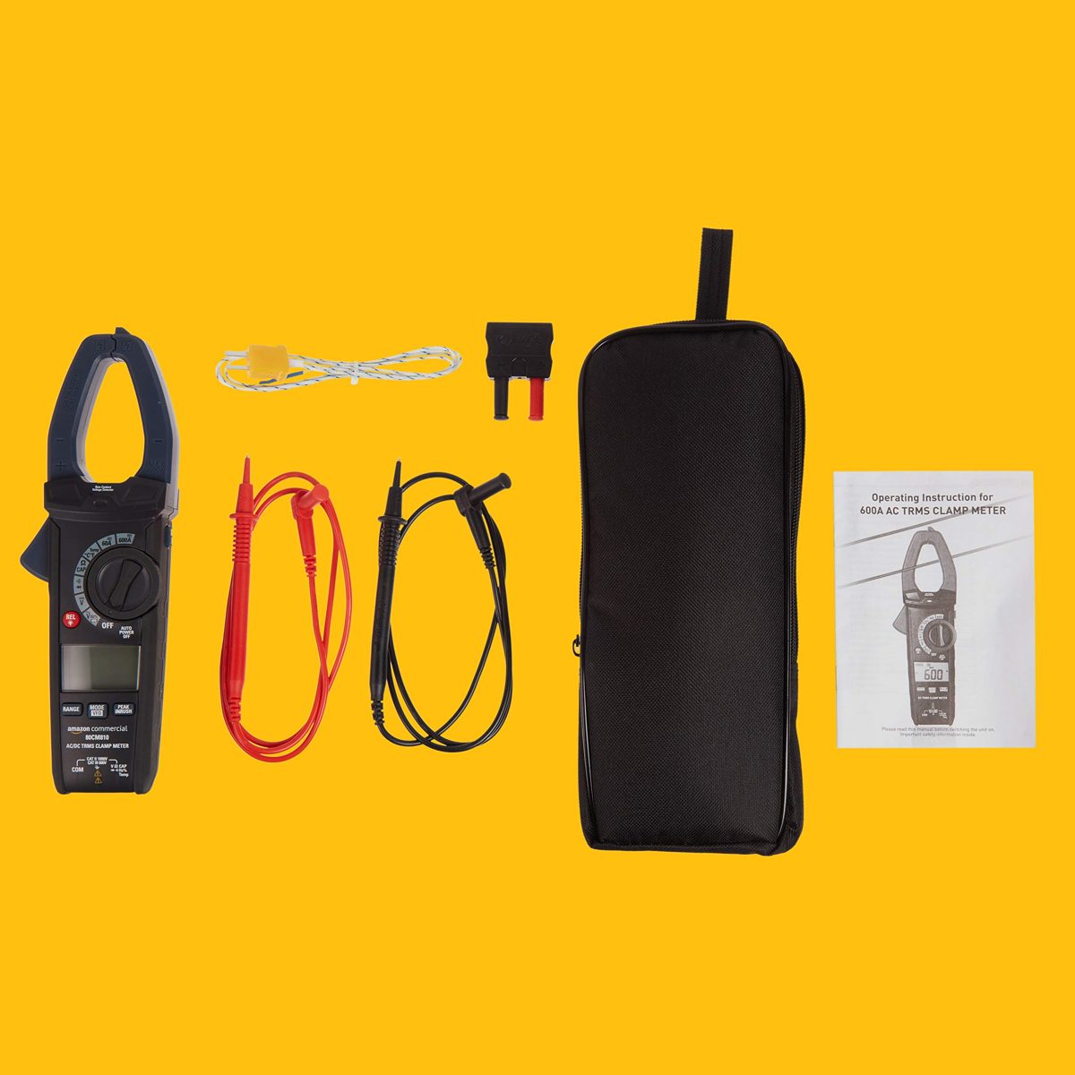 AmazonCommercial 600A AC/DC Clamp Meter, True RMS, NCV, Flashlight, 6000 Count
