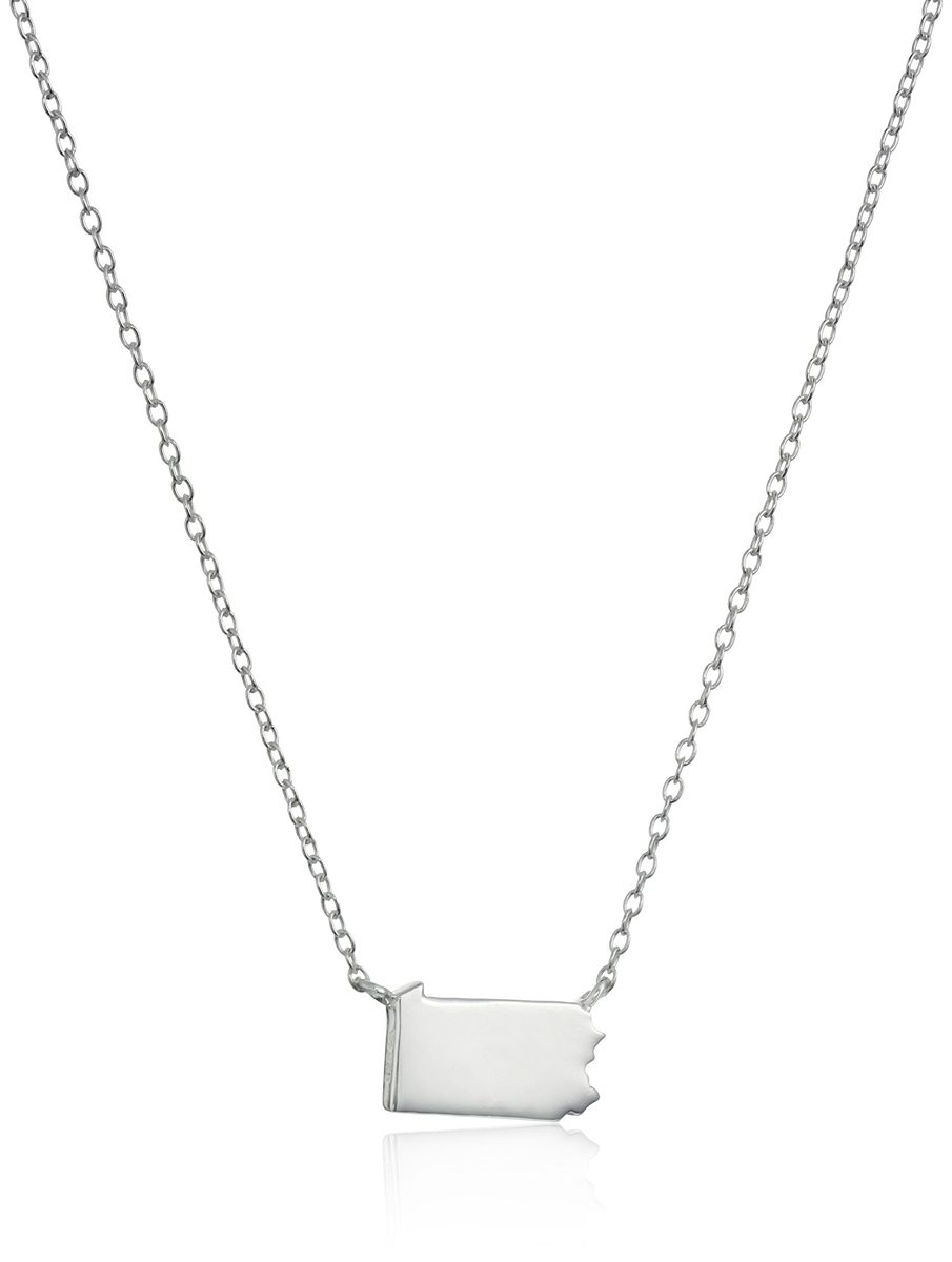 Sterling Silver Stationed Mini State Pennsylvania Pendant Necklace, 16"+2" Extender