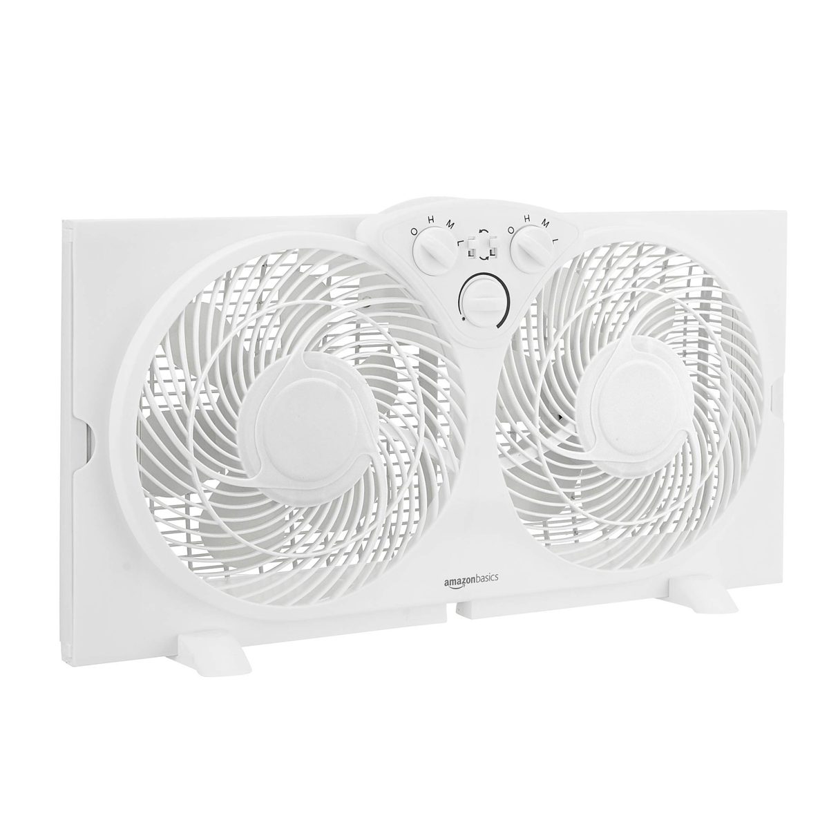 AmazonBasics Window Fan with Manual Controls, Twin 9-Inch Reversible Airflow Blades (Renewed)