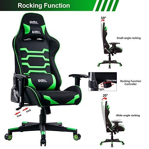 UMI. Essentials Gaming Ergonomic Computer Chair Height-Adjustable Headrest and Lumbar Support (Green)