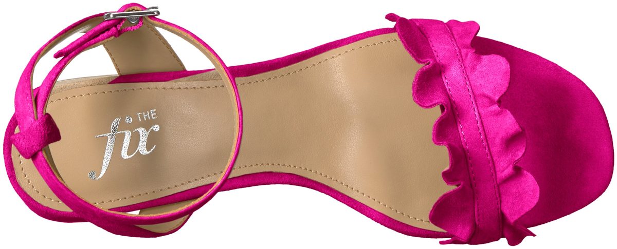 Amazon Brand - The Fix Women's Lizzie Block Heel Ruffled Sandal Heeled, Bubble Gum Pink Suede, 6 B US