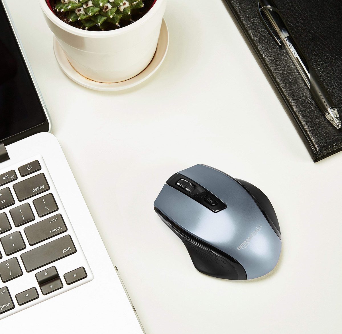 AmazonBasics Ergonomic Wireless PC Mouse - DPI adjustable - Blue (Renewed)