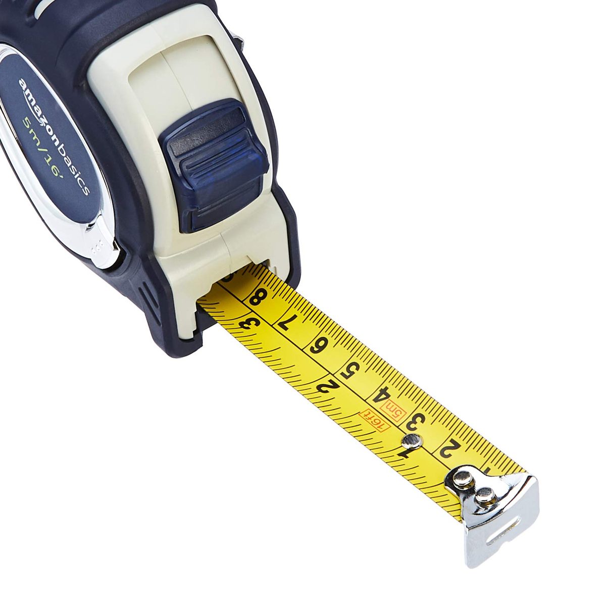 AmazonBasics Heavy Duty Tape Measure - 16-Feet (5-Meters), Inch/Metric Scale, 3-Lock Design, MID Accuracy, Chrome