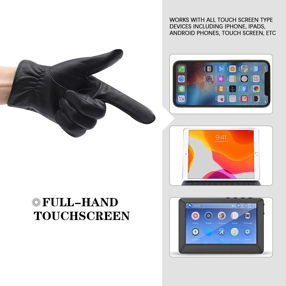 Molemsx Best Touchscreen Nappa Genuine Leather Gloves for Men's Texting Driving Winter Warm Golves, Gift Choice Black Large