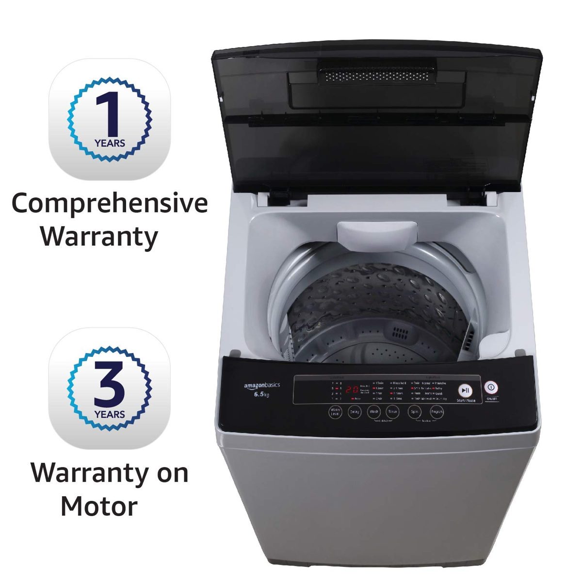 (Renewed) AmazonBasics 6.5 kg Fully-Automatic Top Load Washing Machine (Grey/Black, Full Metal body, LED Display)