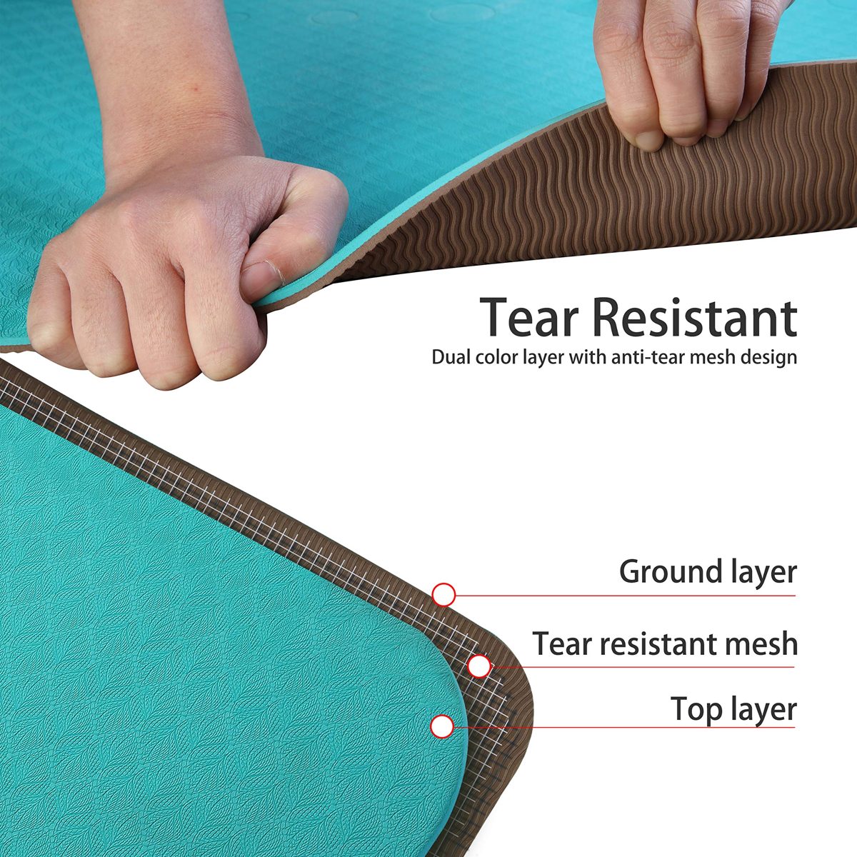UMI. by Amazon - Eco Yoga Mat Extra Large Non-Slip Pilates Mat Thick TPE Workout Exercise Mat with Free Carry Strap for Home Gym Use (Cyan+Brown) 1830×800×6mm