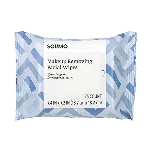 Amazon Brand - Solimo Makeup Removing Facial Wipes, Hypoallergenic, Dermatologist Tested, 25 Count (Pack of 2)