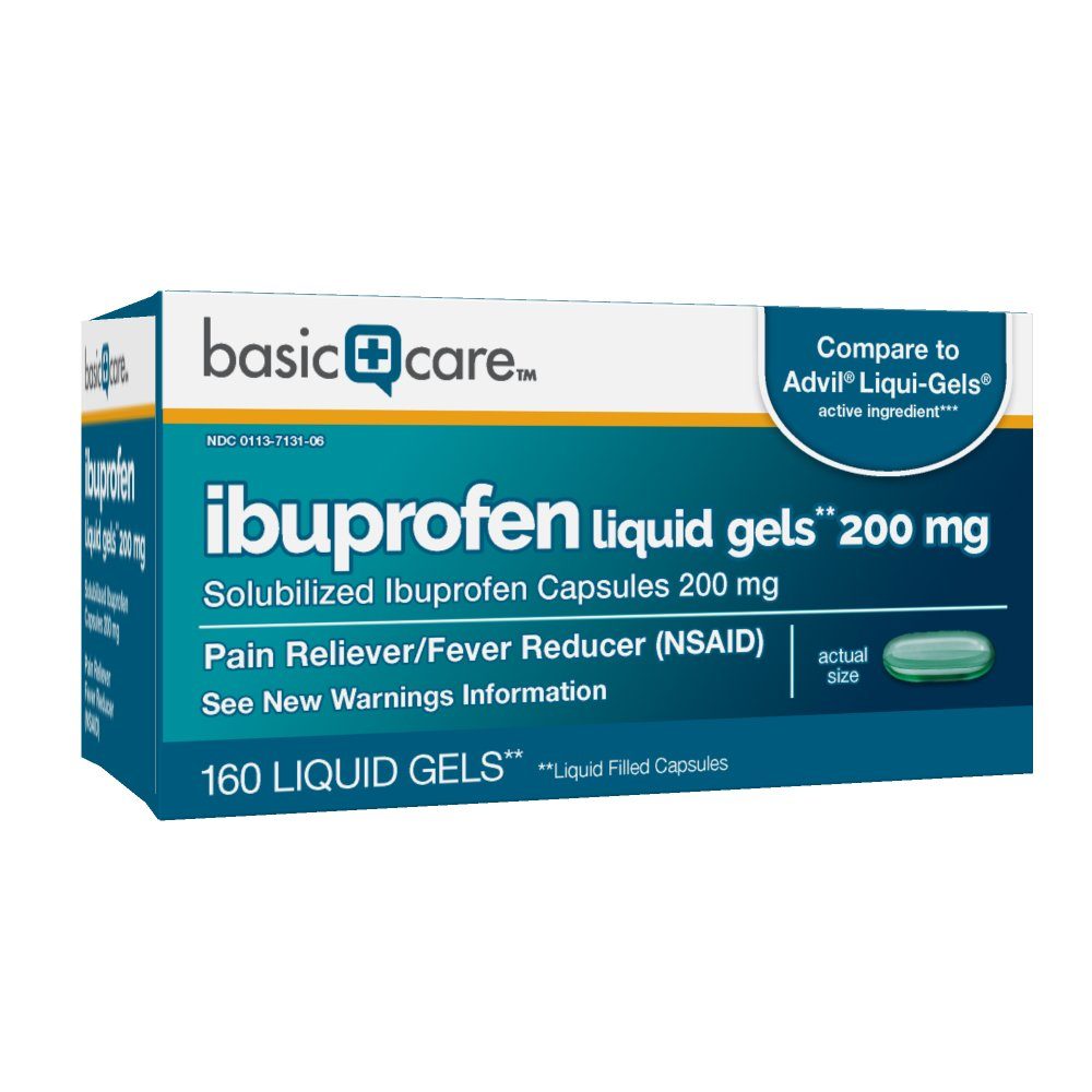 Basic Care Ibuprofen Liquid Gels 200 mg, Pain Reliever/Fever Reducer (Liquid Filled Capsules), 160 Count
