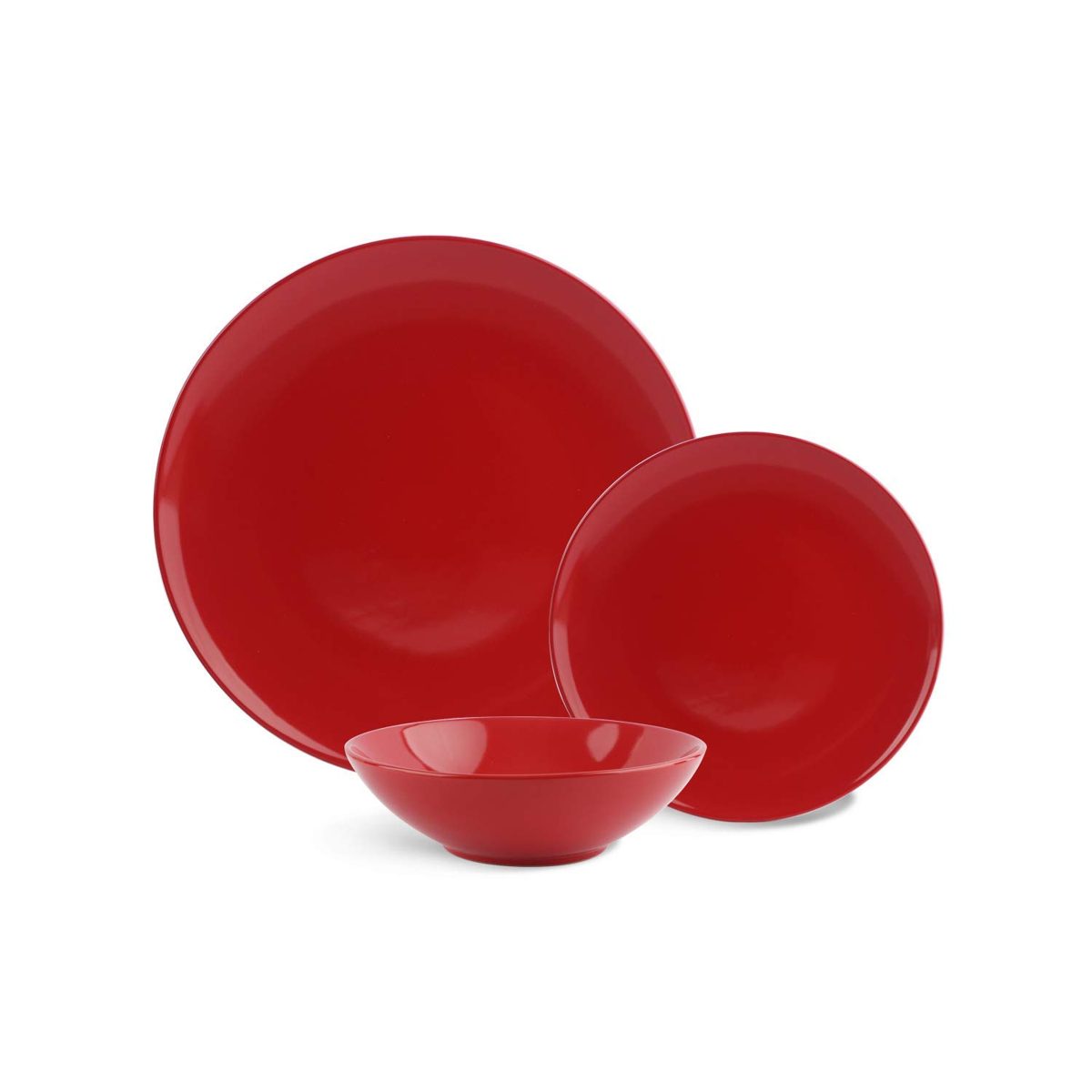 (Renewed) AmazonBasics 18-Piece Stoneware Dinnerware Set - Fire Engine Red, Service for 6