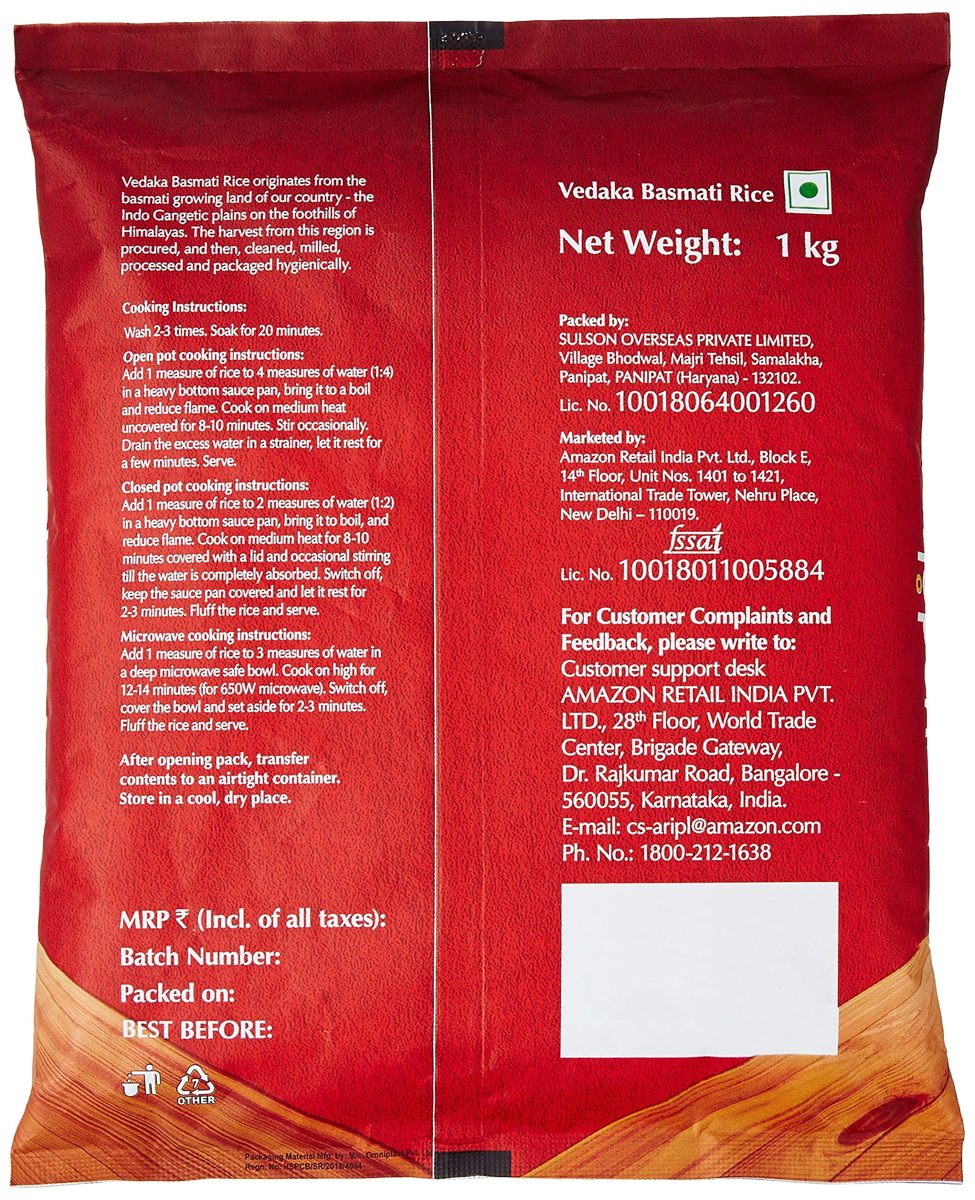 Amazon Brand - Vedaka Super Basmati Rice, 1 kg