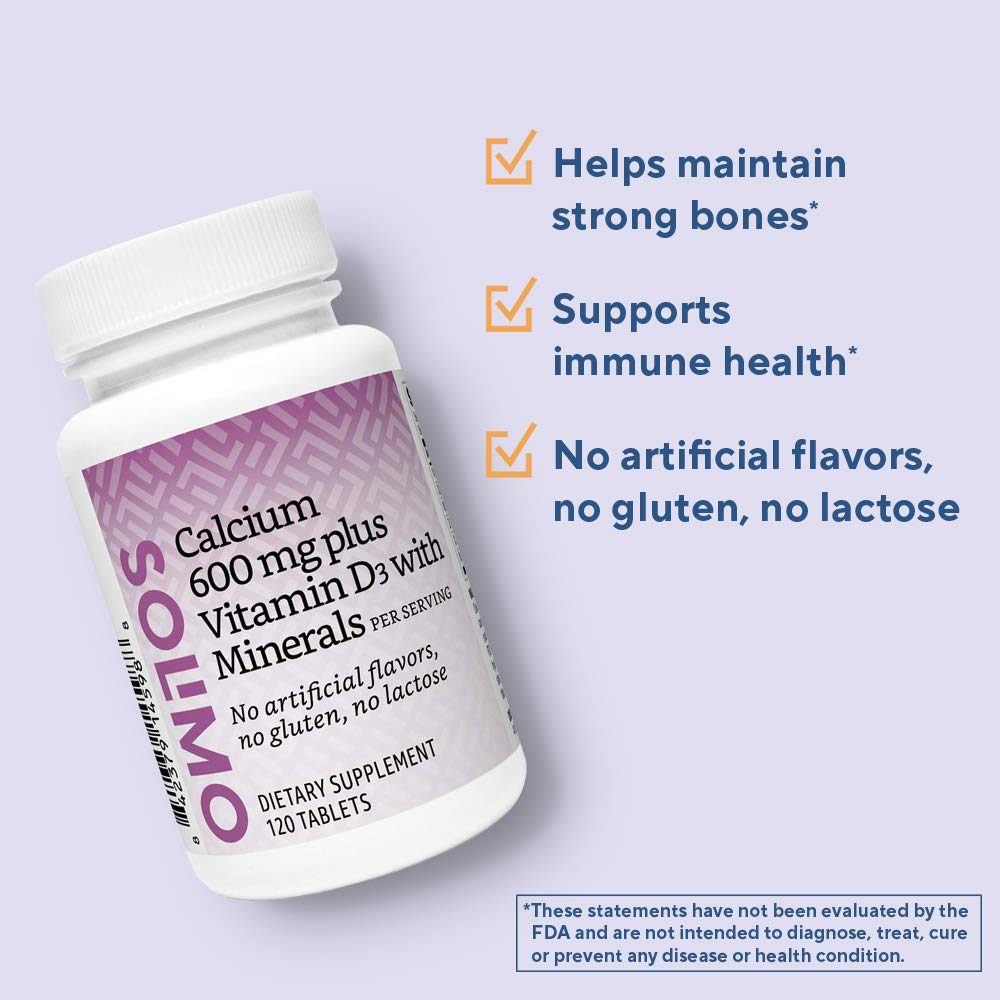 Amazon Brand - Solimo Calcium 600 mg plus Vitamin D3 40 mcg (1600 IU) with Minerals, 120 Tablets (2 Tablets per Serving)