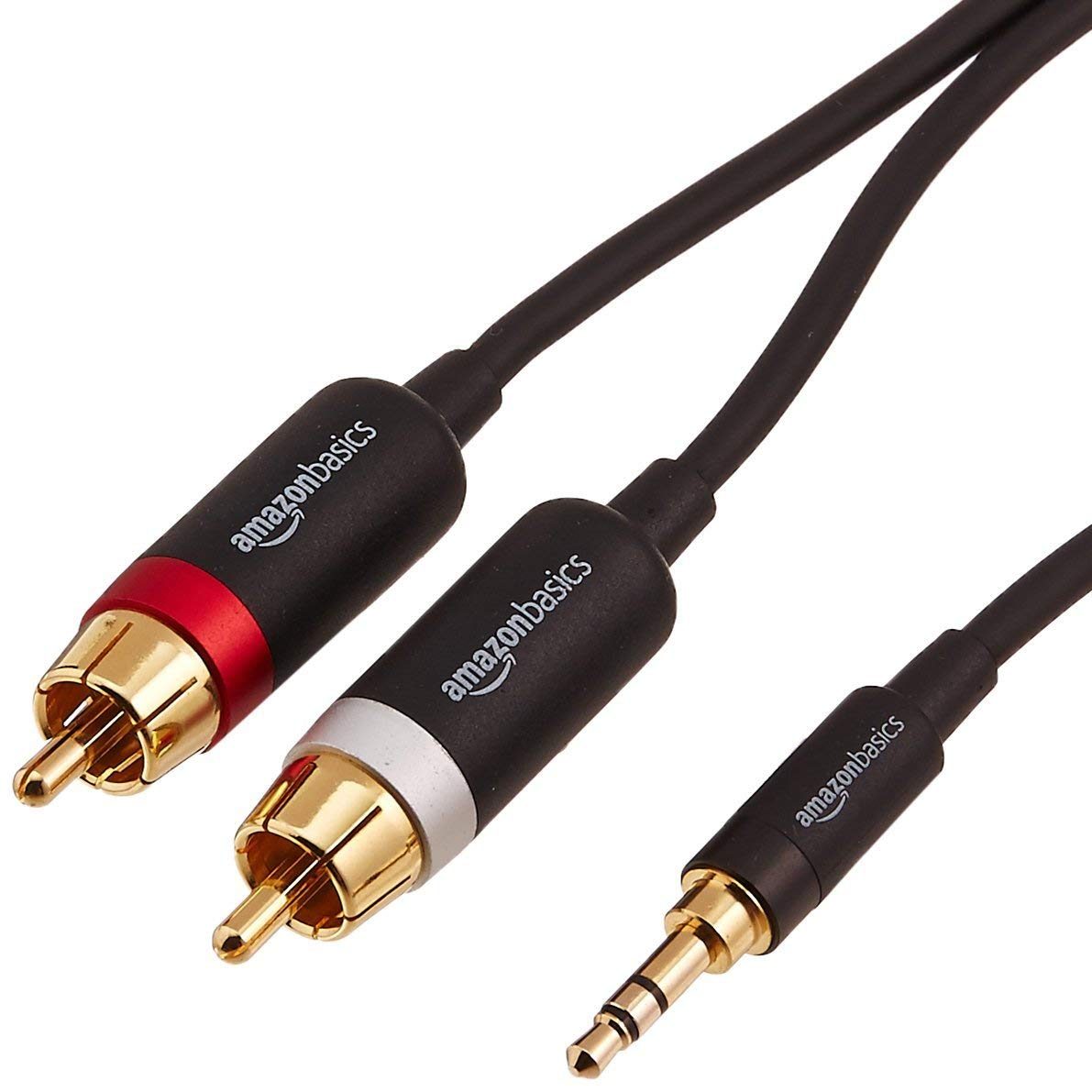 AmazonBasics 3.5mm to 2-Male RCA Adapter Audio Stereo Cable - 8 Feet (Renewed)