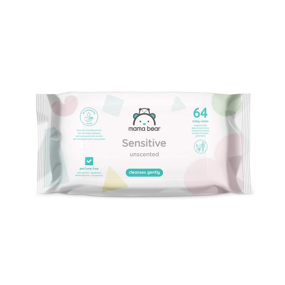Amazon Brand - Mama Bear Sensitive Unscented Baby Wipes– Pack of 12 (Total 768 Wipes)