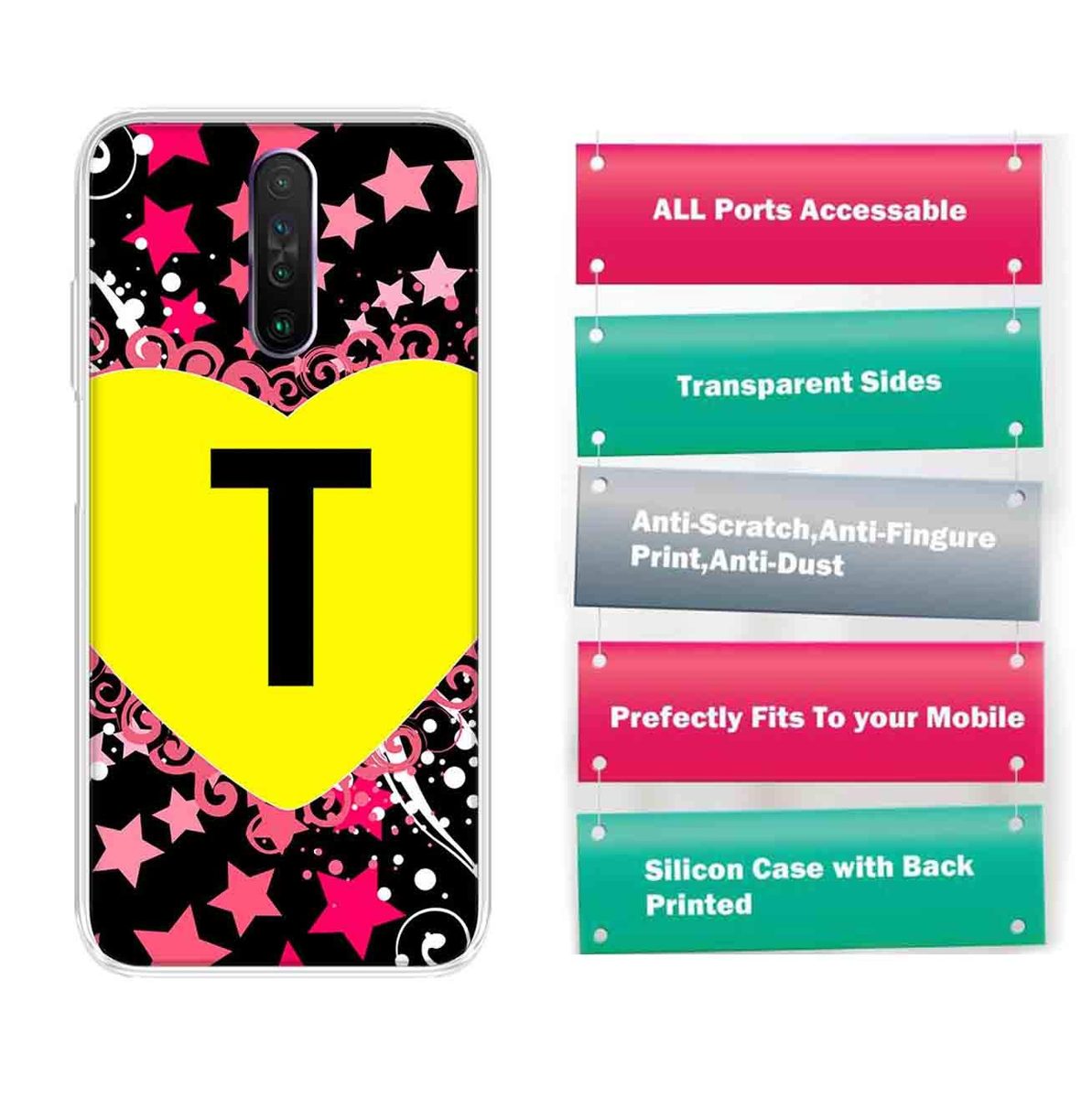 Amazon Brand - Solimo Designer Multicolor Heart Pattern Alphabet-T Printed Soft Back Case Mobile Cover for Poco X2 / Xiaomi Redmi K30
