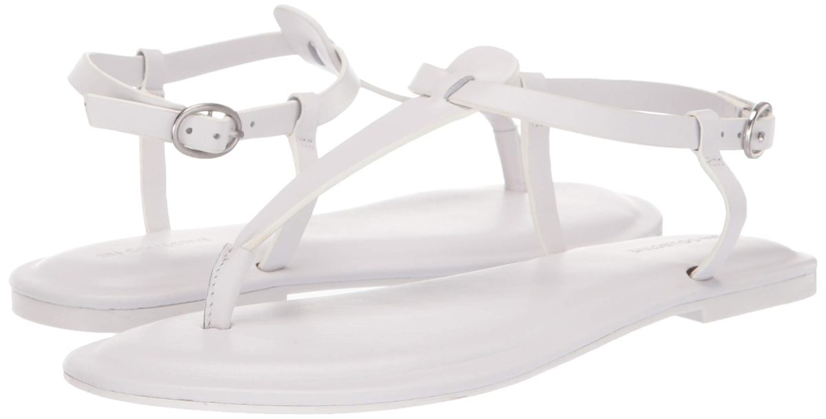 Amazon Brand - 206 Collective Women's Sakon Leather Flat Sandal, White, 9 B US