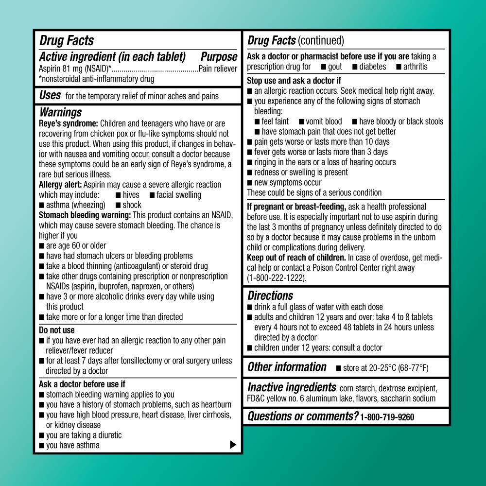 Amazon Basic Care Aspirin 81 mg Pain Reliever (NSAID) Chewable Tablets, Low Dose Aspirin, Orange Flavor, 36 Count
