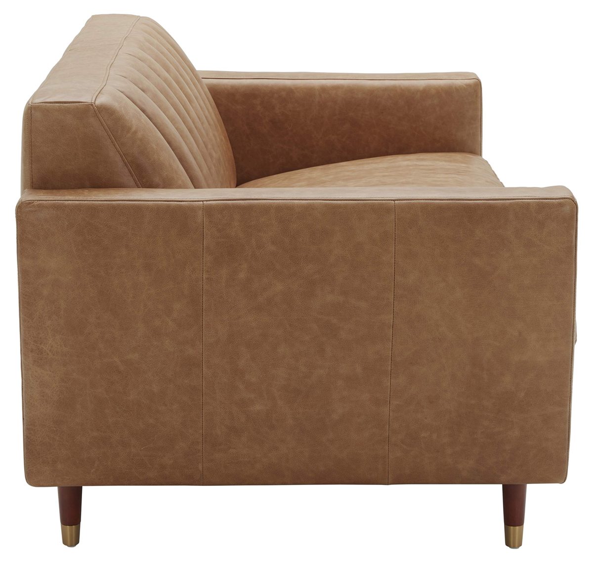 Amazon Brand – Rivet Damien Mid-Century Modern Channel-Backed Loveseat, 61"W, Leather, Cognac