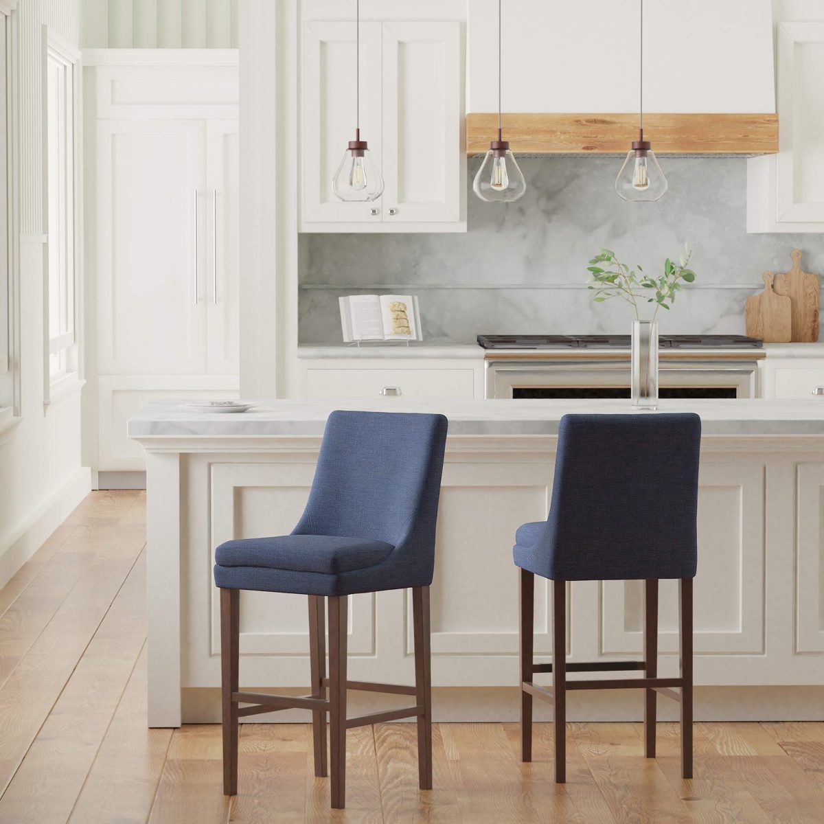 Amazon Brand – Stone & Beam Elise Upholstered Barstool, 42.5"H, Midnight Blue