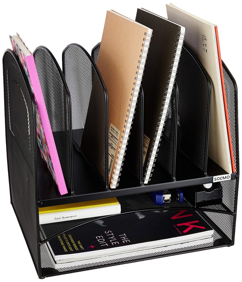 Amazon Brand - Solimo Mesh Desk Organizer with 2 Trays (Black)