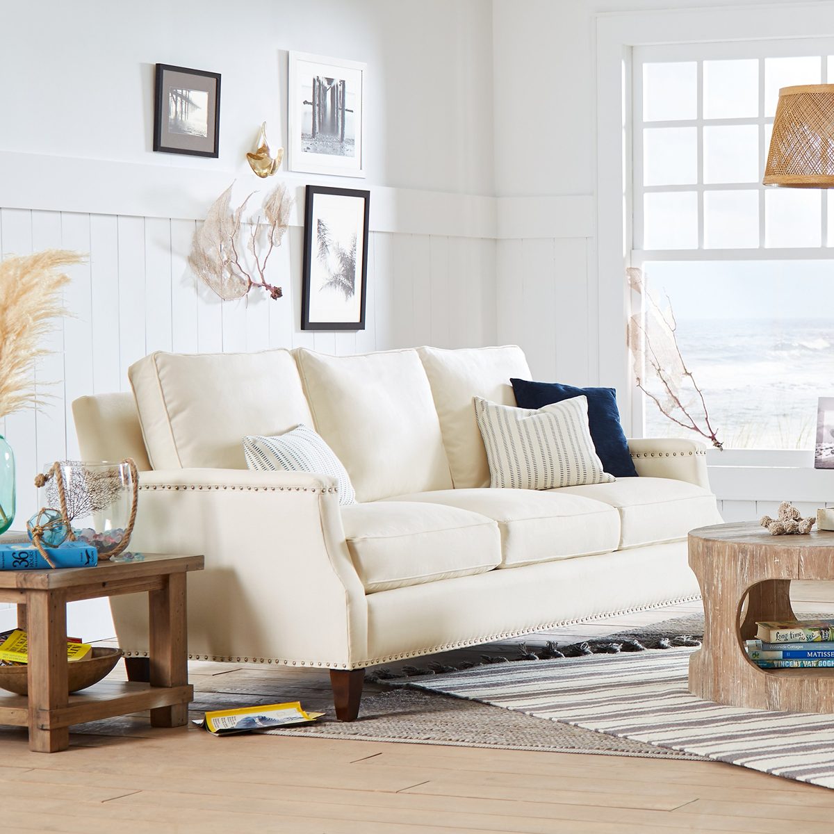 Amazon Brand – Stone & Beam Marin Studded Sofa, 87"W, Beige