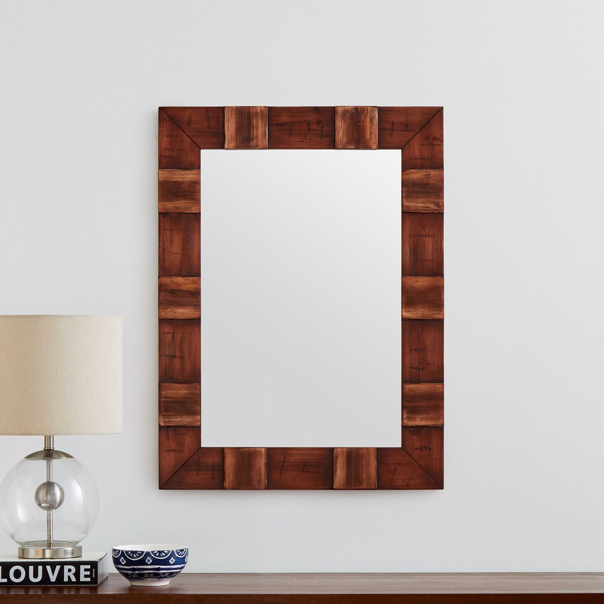 Amazon Brand – Stone & Beam Rustic Wood Frame Hanging Wall Mirror, 31.5 Inch Height, Brown