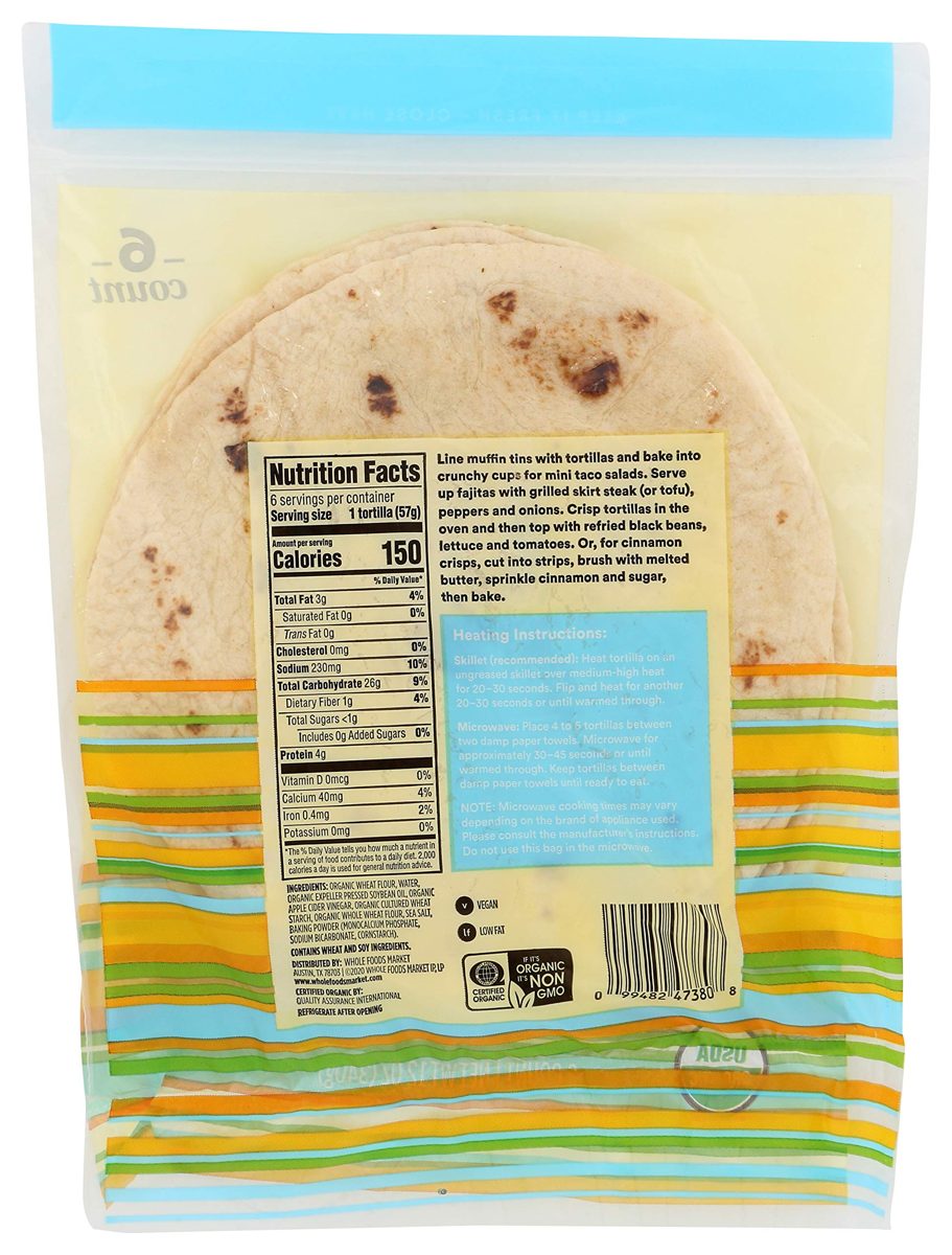 365 EVERYDAY VALUE Organic Homestyle Flour Tortillas 6ct, 12 OZ