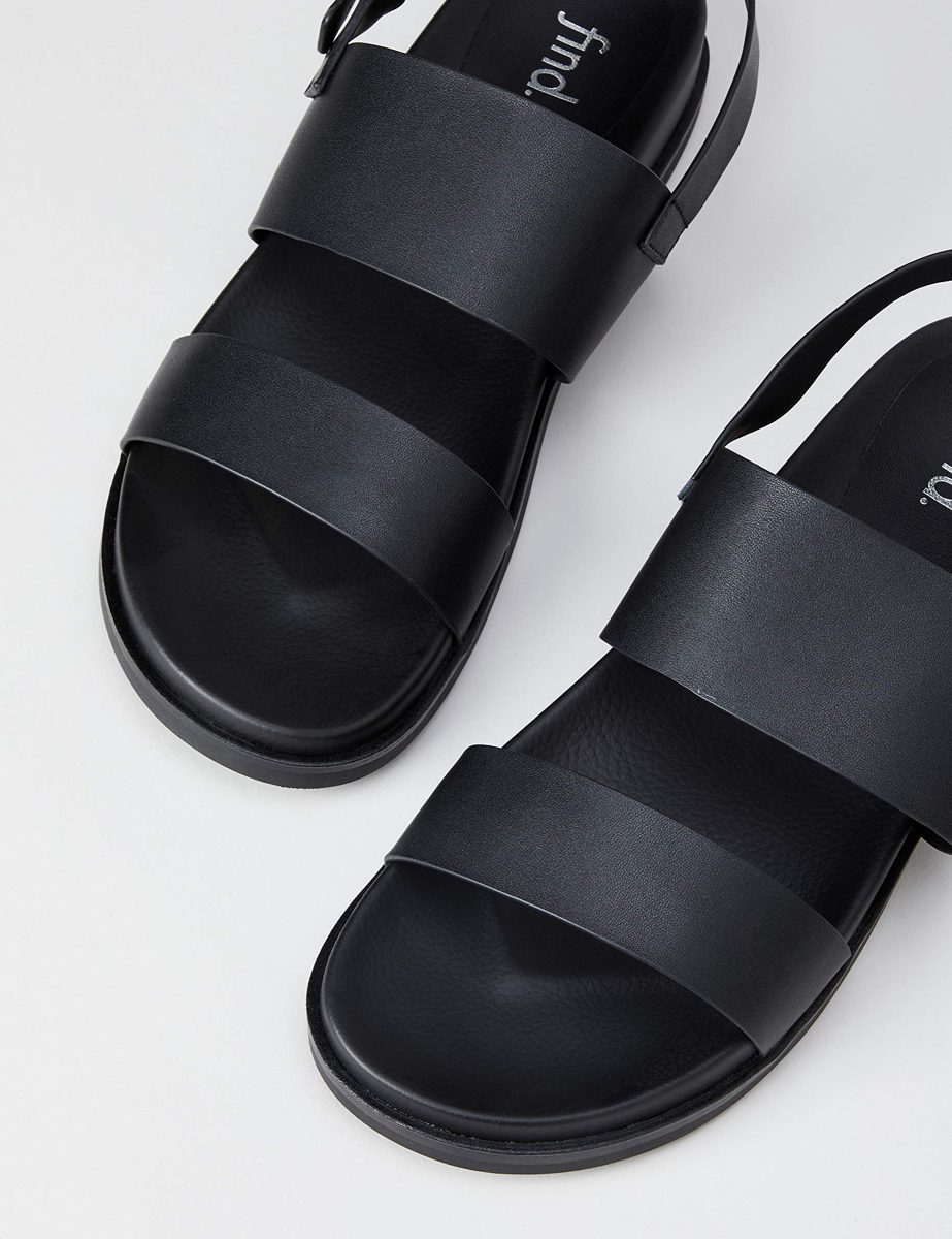 find. Women's Leather Sports Open Toe Sandals, Black, 3 UK