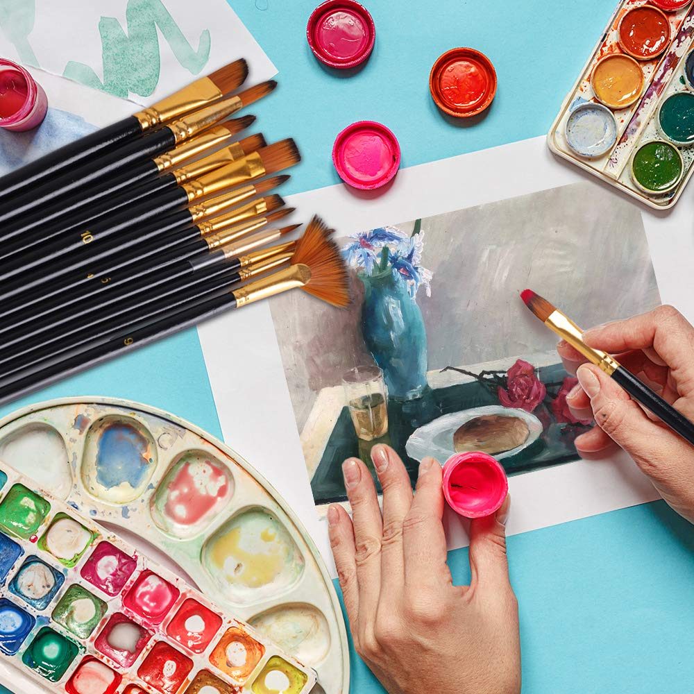 Eono by Amazon - 12 artist brushes, 1 mixing palette, comes with a type brush storage bag, suitable for beginners, children, artists and painters.