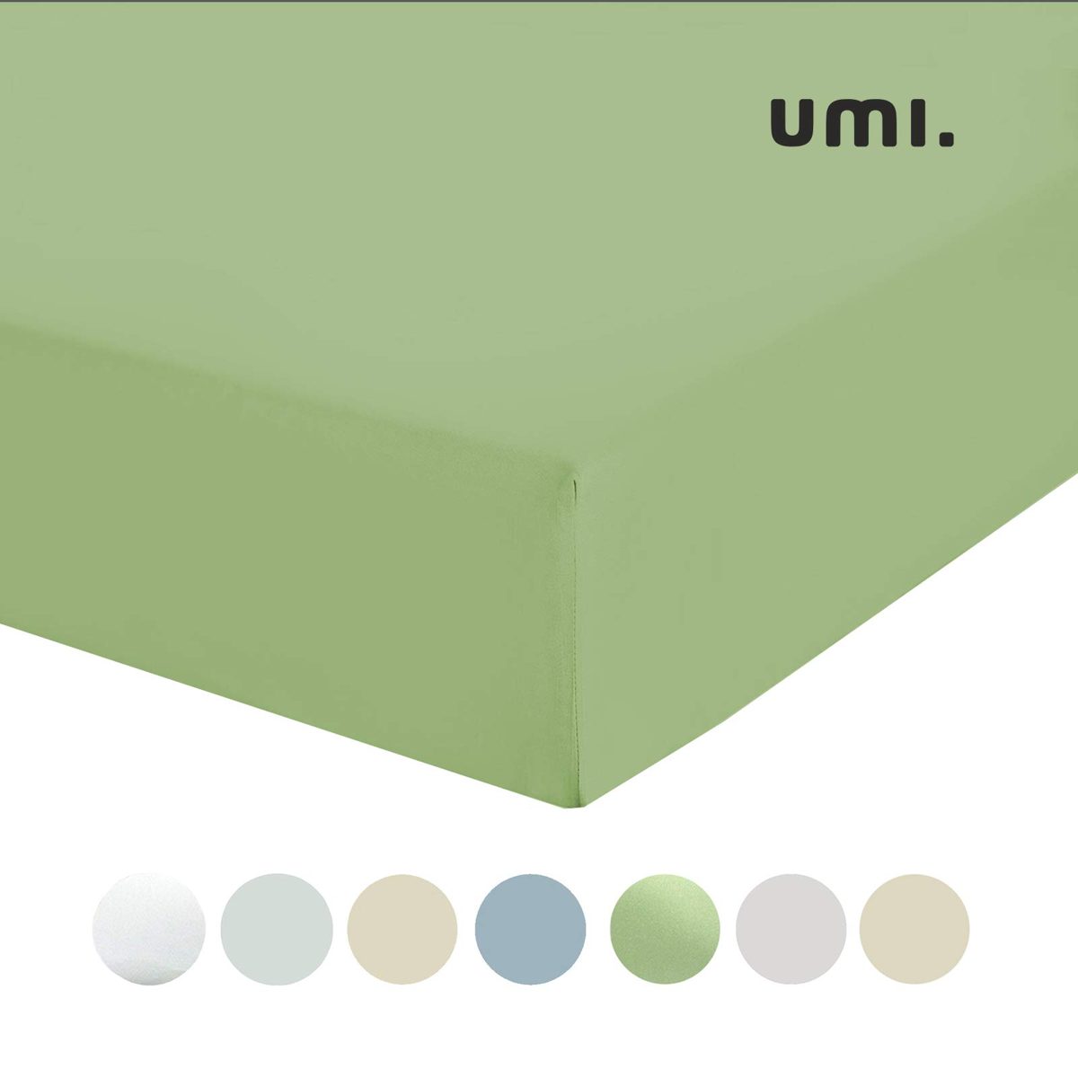 UMI 100% Cotton Plain Satin Quality Fitted Sheet (Single, Sage)