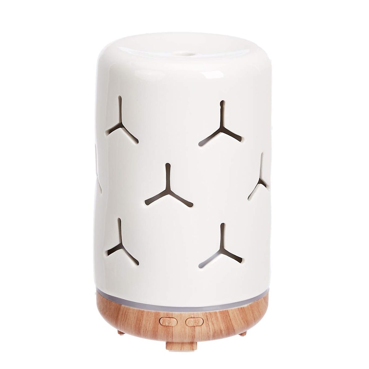 AmazonBasics 120ml Ultrasonic Ceramic Aromatherapy Essential Oil Diffuser with Wood Grain Finish Base, Snowflake Pattern