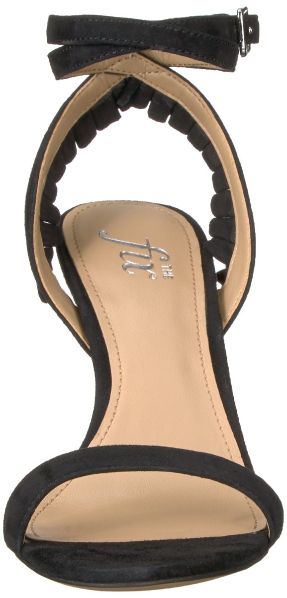 The Fix Amazon Brand Women's Caroline Ankle Strap Sandal with Ruffle Detail Heeled, Black Suede, 9 B US