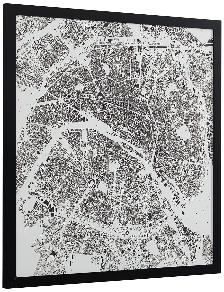 Amazon Brand – Rivet Modern Black Framed Black and White Paris Map Print, 20" x 20"