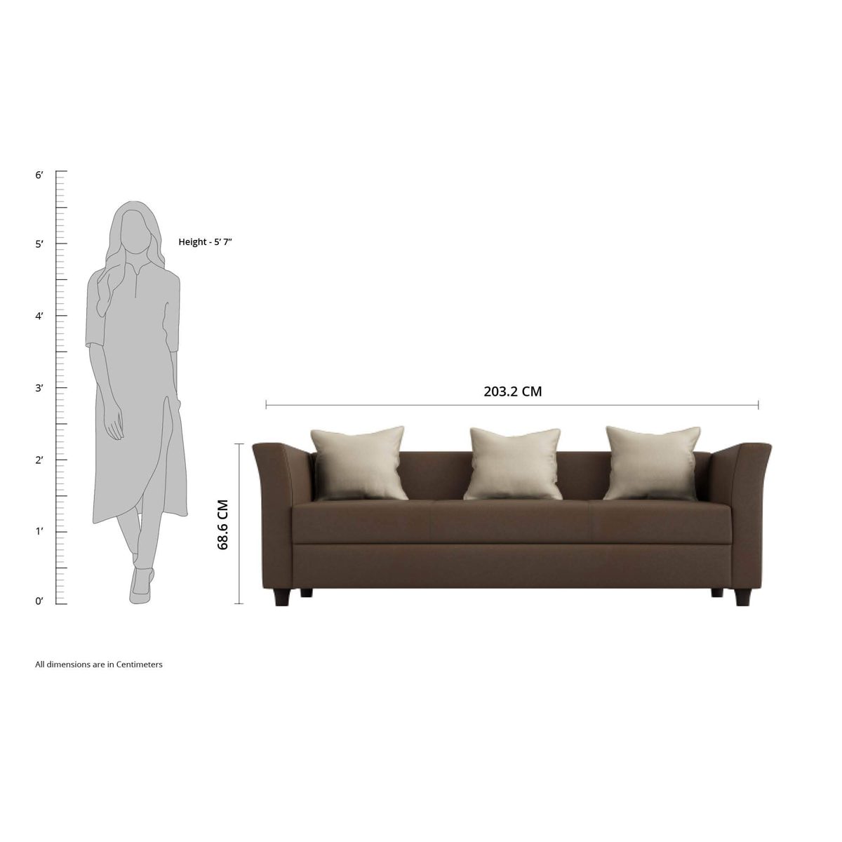 Amazon Brand - Solimo Tarano Leatherette 3 Seater sofa (Brown)