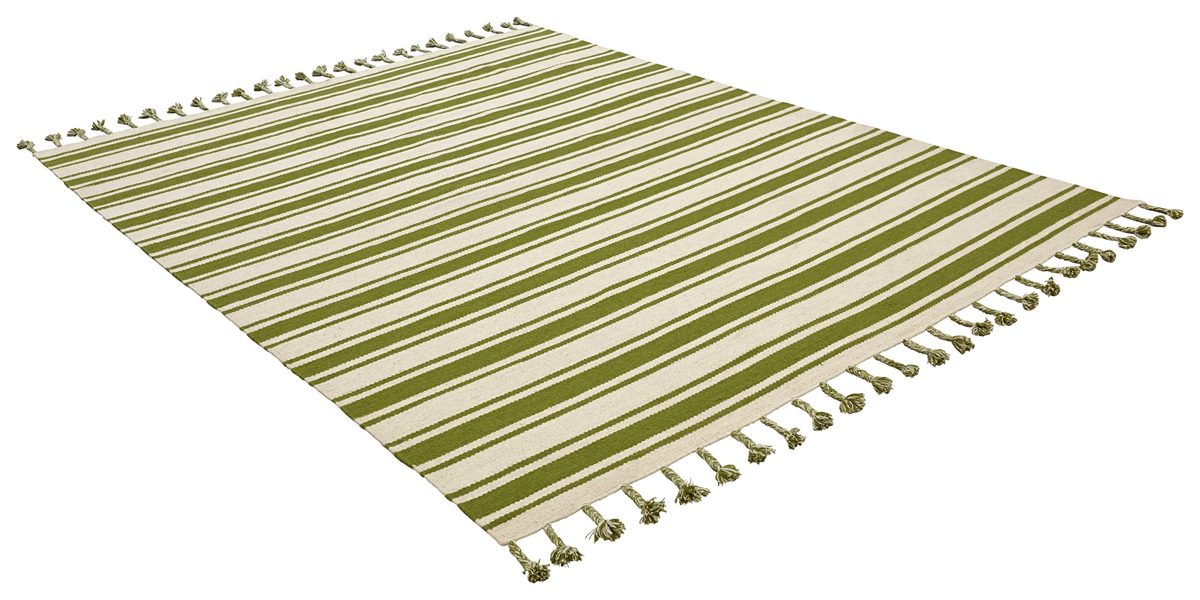 Amazon Brand – Stone & Beam Los Altos Striped Dhurrie Farmhouse Area Rug, 5' x 7' 6", Green and Ivory