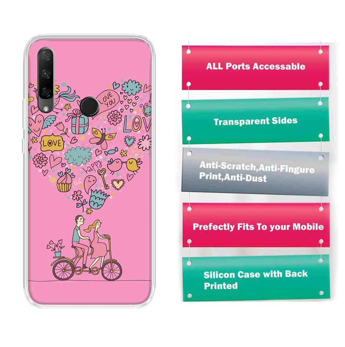 Amazon Brand - Solimo Designer Multicolor Happy Love Pink Pattern Printed Soft Back Case Mobile Cover for Huawei Honor 9X