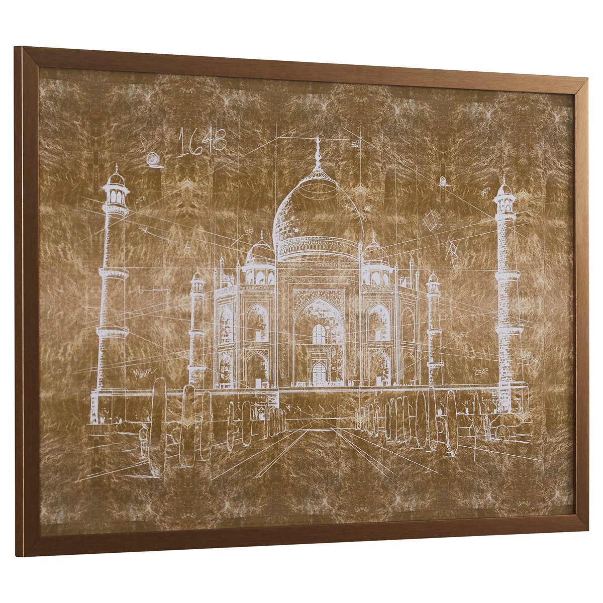 Amazon Brand – Rivet White on Bronze Print of Taj Mahal Wall Art, Bronze Frame, 32" x 22"