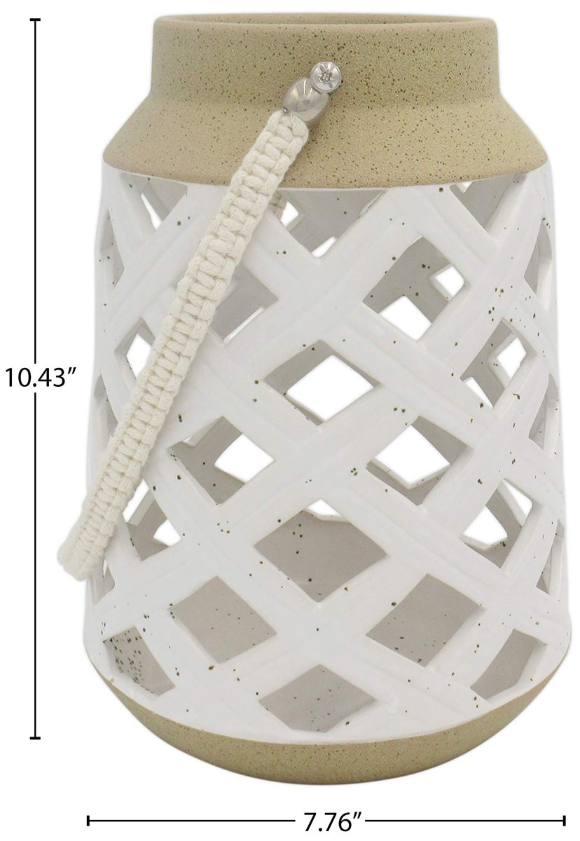 Amazon Brand – Stone & Beam Modern Decorative Stoneware Container with Strap, 10.43"H, Beige and White